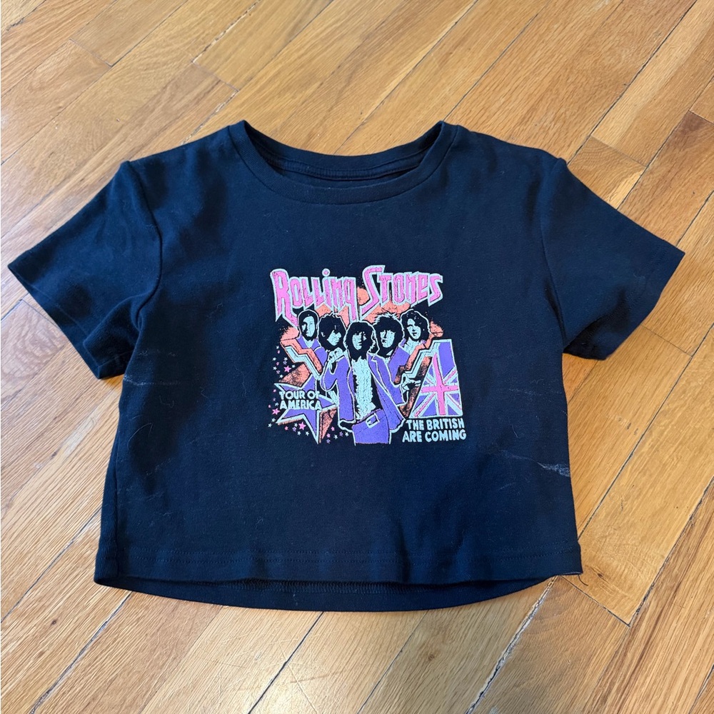 the Rolling Stones Black Graphic Crop Tee